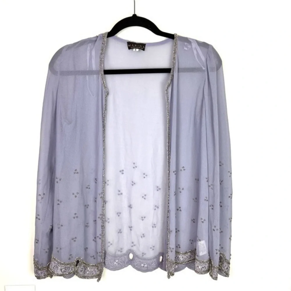 Marina Bresler Cardigan Wrap womens 6 purple sequin open front formal